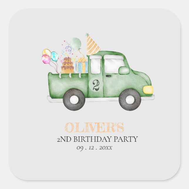 Cute Dusky Green Any Age Birthday Party Square Sticker (Front)