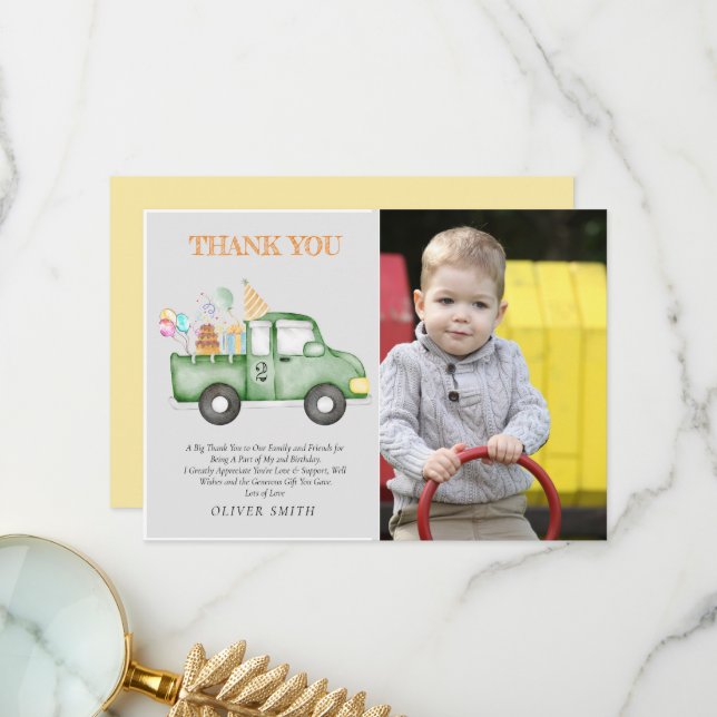 Cute Dusky Green Any Age Birthday Party Thank You Card (Front/Back In Situ)