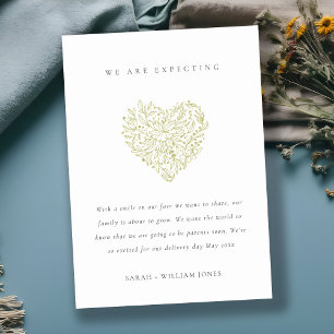 Cute Dusky Green Floral Heart Baby Announcement