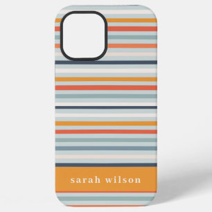 Cute Dusky Orange Blue Ochre Striped Pattern iPhone 12 Pro Max Case