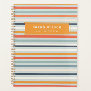 Cute Dusky Orange Blue Ochre Striped Pattern Planner