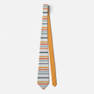 Cute Dusky Orange Blue Ochre Striped Pattern Tie