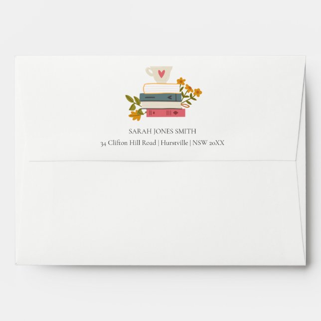 Cute Dusky Stacked Storybooks Floral Address Envelope (Back (Top Flap))