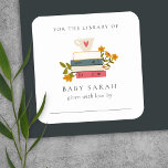 Cute Dusky Stacked Storybooks Floral Baby Library Square Sticker<br><div class="desc">For any further customisation or any other matching items,  please feel free to contact me at yellowfebstudio@gmail.com</div>