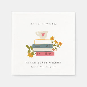 Cute Dusky Stacked Storybooks Floral Baby Shower Napkin