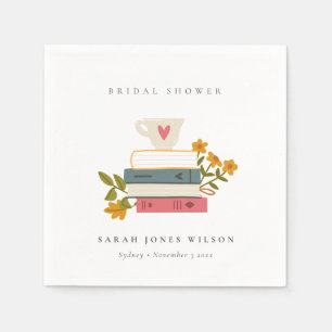 Cute Dusky Stacked Storybooks Floral Bridal Shower Napkin