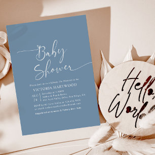 Cute Dusty Blue Boy Baby Shower Invitation