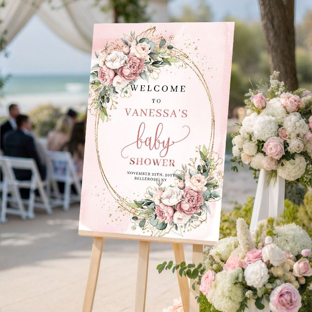 Cute Dusty Pink Floral Baby Shower Welcome Sign (Cute Dusty Pink Floral Baby Shower Welcome Sign)