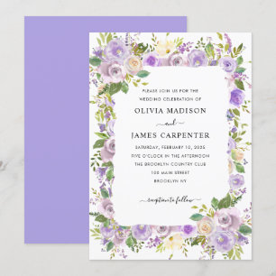 Cute Dusty Purple Lavender Greenery Floral Wedding Invitation