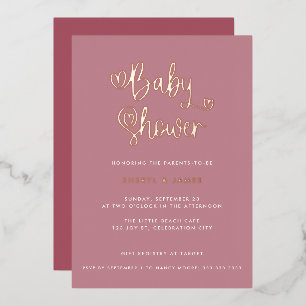 Cute Dusty Rose Pink Girl Heart Script Baby Shower