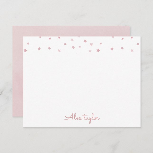 Cute dusty rose stars kids Personalized Stationery Card (Front/Back)