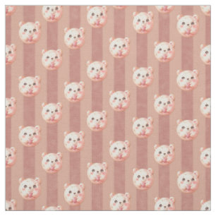 Cute Dusty Rose Teddy Bear and Stripe Fabric