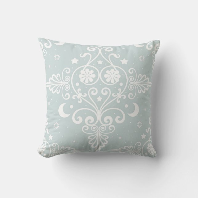 Cute Dusty Teal Boho Celestial Pattern Cushion (Front)