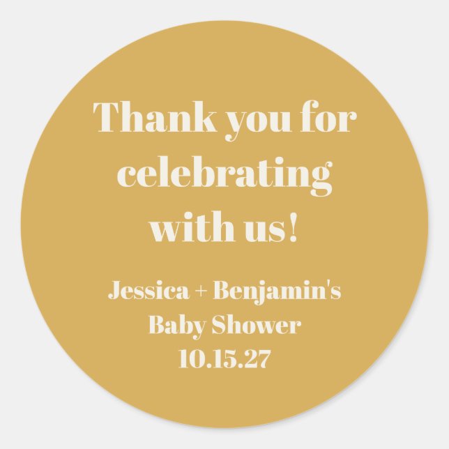 Cute Dusty Yellow Baby Shower Custom Thank You Classic Round Sticker (Front)