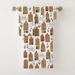 Cute Dutch Houses - Amsterdam Canal House Bikes Bath Towel Set