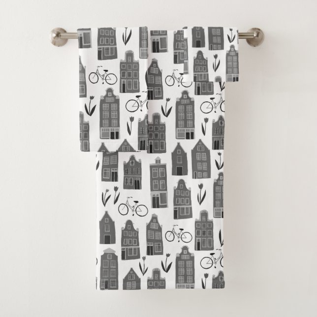 Cute Dutch Houses - Amsterdam Canal House Bikes Bath Towel Set (Insitu)