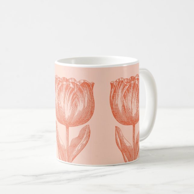 Cute Dutch Tulip Floral Drawing Pink Orange Name Coffee Mug (Front Right)