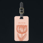 Cute Dutch Tulip Floral Drawing Pink Orange Name Luggage Tag<br><div class="desc">A beautiful botanical floral line art illustration of a simple Dutch tulip in pink and orange,  personalised with name or wording of your choosing.</div>