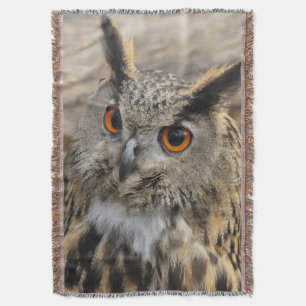 Cute eagle owl photography throw blanket