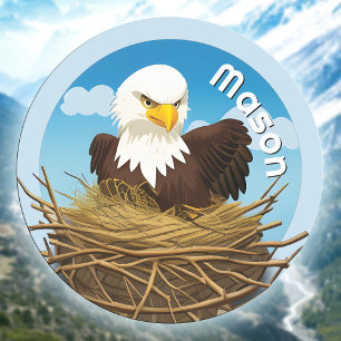 Cute Eagle's Nest Kids Name Wildlife Animal Nature Classic Round Sticker