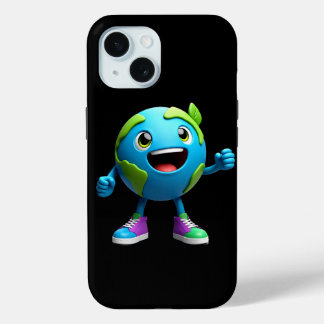 Cute Earth Cartoon iPhone 15 Case – Fun Eco