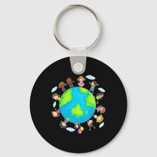 Cute Earth Day 2025 Save Environment Children Arou Key Ring