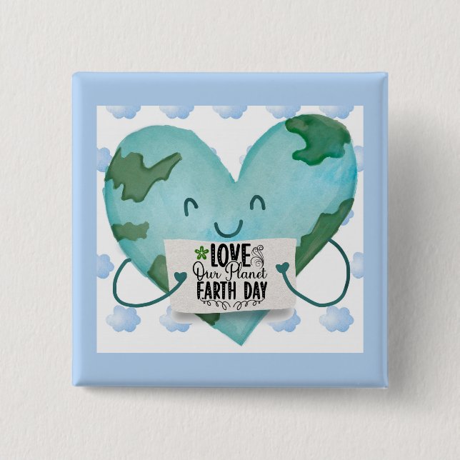 Cute Earth Day Love Our Planet Heart 15 Cm Square Badge (Front)