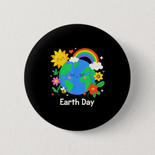 Cute earth day rainbow floral planet retro 6 cm round badge