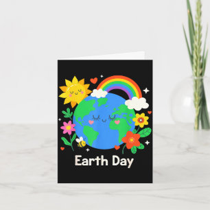 Cute earth day rainbow floral planet retro card