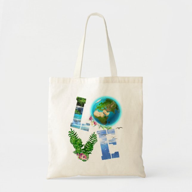 Cute Earth Love World Earth Day 2022 Environmental Tote Bag (Front)