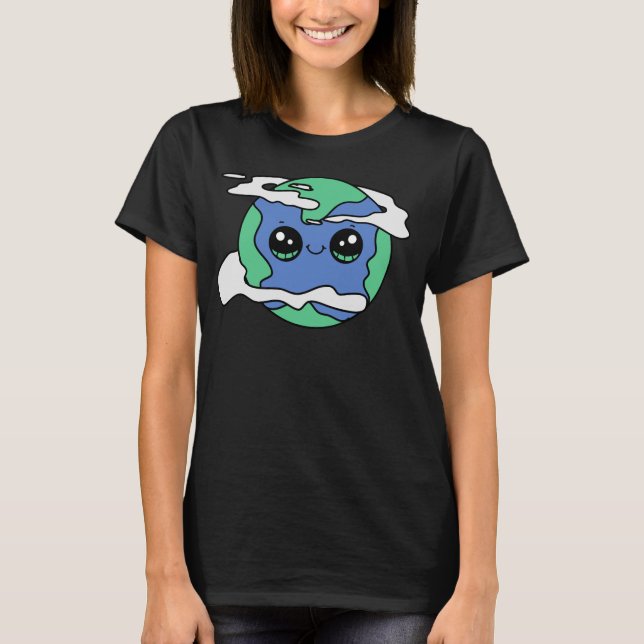 Cute Earth with Clouds T-Shirt (Front)