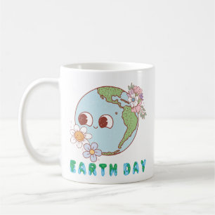 Cute Earth with Flowers Happy Earth Day Floral Coffee Mug