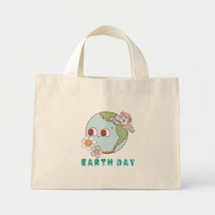 Cute Earth with Flowers Happy Earth Day Floral Mini Tote Bag