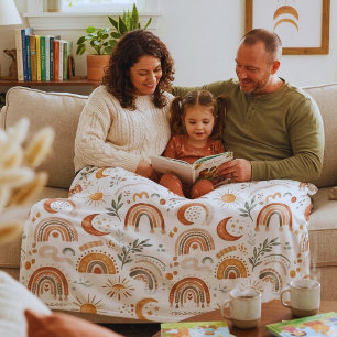 Cute Earthy Boho Rainbow Personalised Baby Fleece Blanket