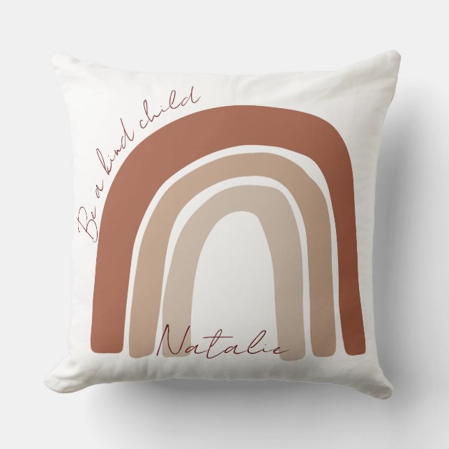 Cute earthy colour monogram pastel brown nursery cushion (Front)