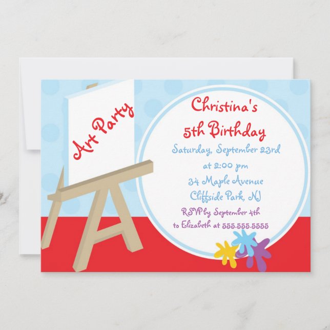 Cute Easel Painting Art Party Birthday Invitations (Front)