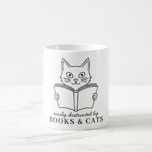 Cute Easily Distracted By Books & Cats Coffee Mug