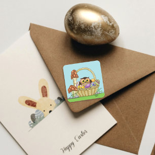 Cute Easter Basket Owl Square Sticker