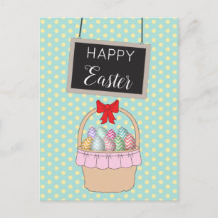 Cute Easter Basket & Pastel Easter Eggs Holiday Postcard