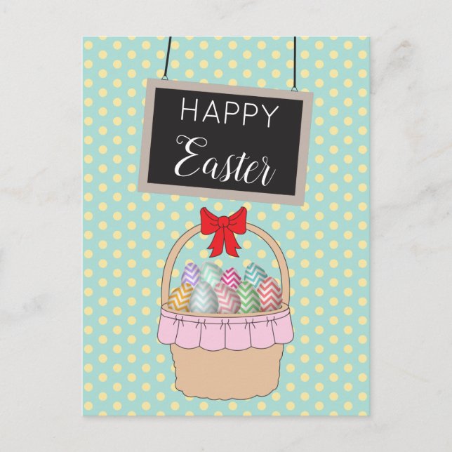 Cute Easter Basket & Pastel Easter Eggs Holiday Postcard (Front)