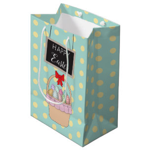 Cute Easter Basket & Pastel Easter Eggs Medium Gift Bag