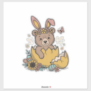 Cute Easter Bear in Cracked Egg Vintage Vector_1