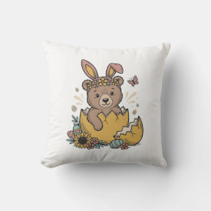 Cute Easter Bear in Cracked Egg Vintage Vector_1 Cushion