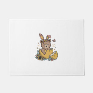 Cute Easter Bear in Cracked Egg Vintage Vector_1 Doormat