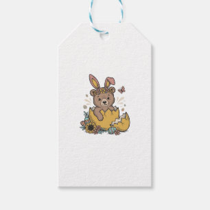 Cute Easter Bear in Cracked Egg Vintage Vector_1 Gift Tags