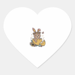 Cute Easter Bear in Cracked Egg Vintage Vector_1 Heart Sticker