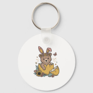 Cute Easter Bear in Cracked Egg Vintage Vector_1 Key Ring