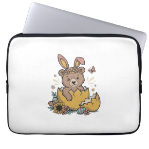 Cute Easter Bear in Cracked Egg Vintage Vector_1 Laptop Sleeve