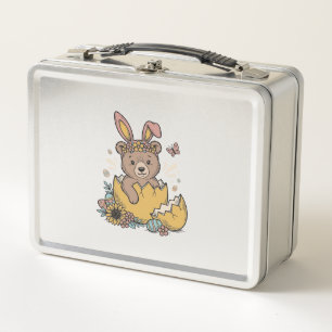 Cute Easter Bear in Cracked Egg Vintage Vector_1 Metal Lunch Box