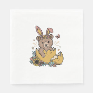 Cute Easter Bear in Cracked Egg Vintage Vector_1 Napkin